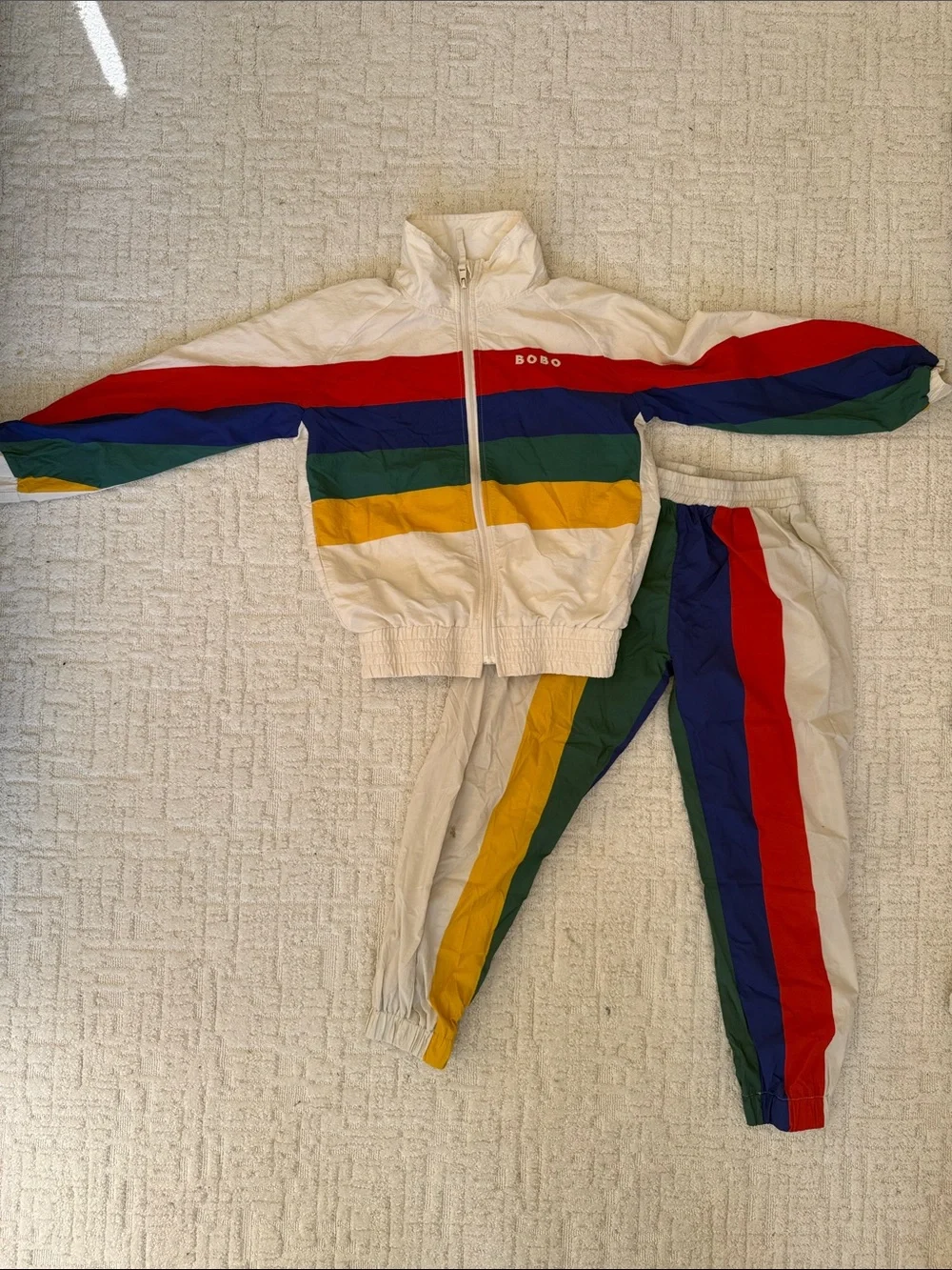 Bobo Choses White Rainbow Stripe Tracksuit windbreaker Jacket & Pants